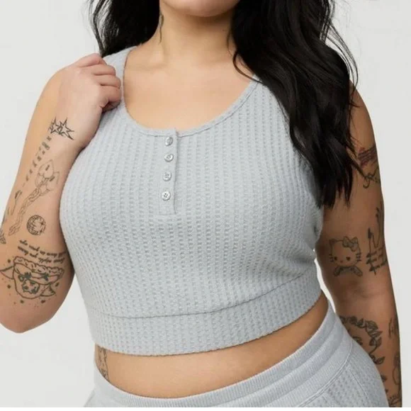 Torrid Gray, Pink, Black Super Soft Plush Waffle Crop Lounge Cami Bundle - Picture 8 of 13